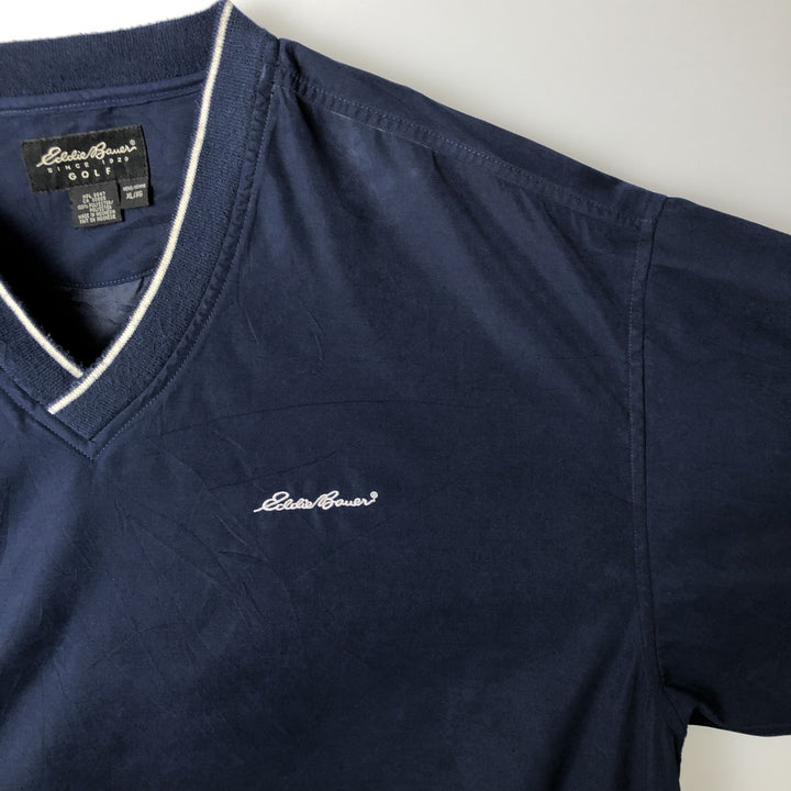 Eddie Bauer GOLF V-neck Warm-up Pullover, Men's XL equivalent. polyester navy blue type Vintage Second Hand