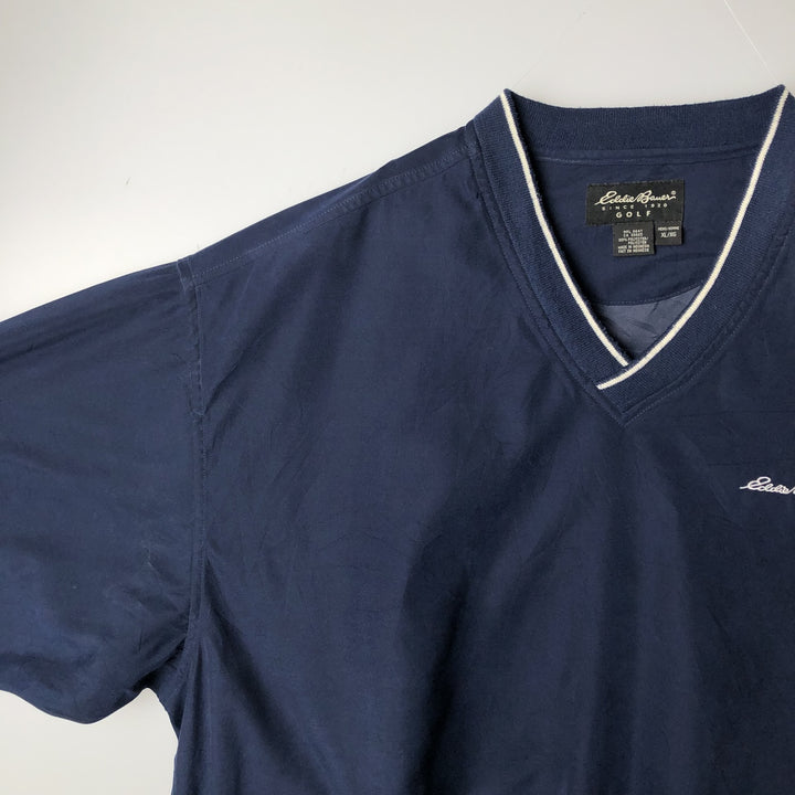 Eddie Bauer GOLF V-neck Warm-up Pullover, Men's XL equivalent. polyester navy blue type Vintage Second Hand