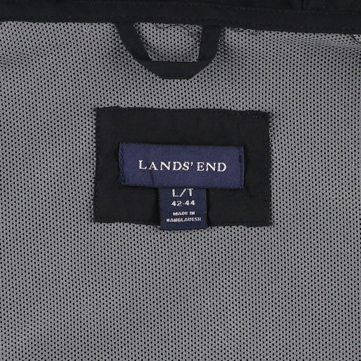 Lands' End Hooded Windbreaker, Men's Size L (approx.) polyester black type Vintage Second Hand