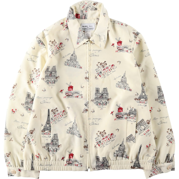 DA-RUE petite all-over print collared zip-up jacket, made in the USA, women's size XXL equivalent. polyester ivory Vintage Second Hand