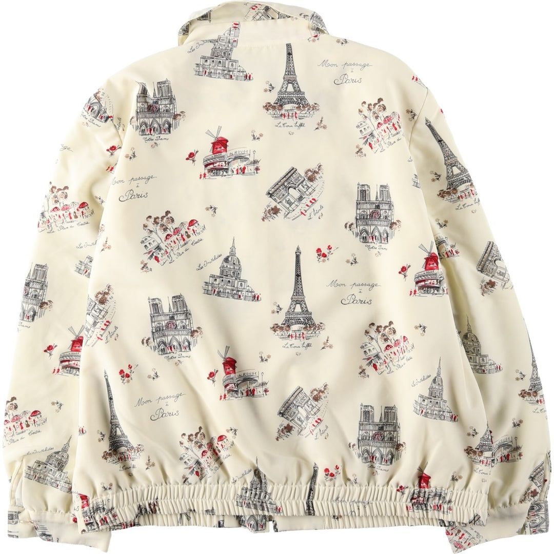 DA-RUE petite all-over print collared zip-up jacket, made in the USA, women's size XXL equivalent. polyester ivory Vintage Second Hand