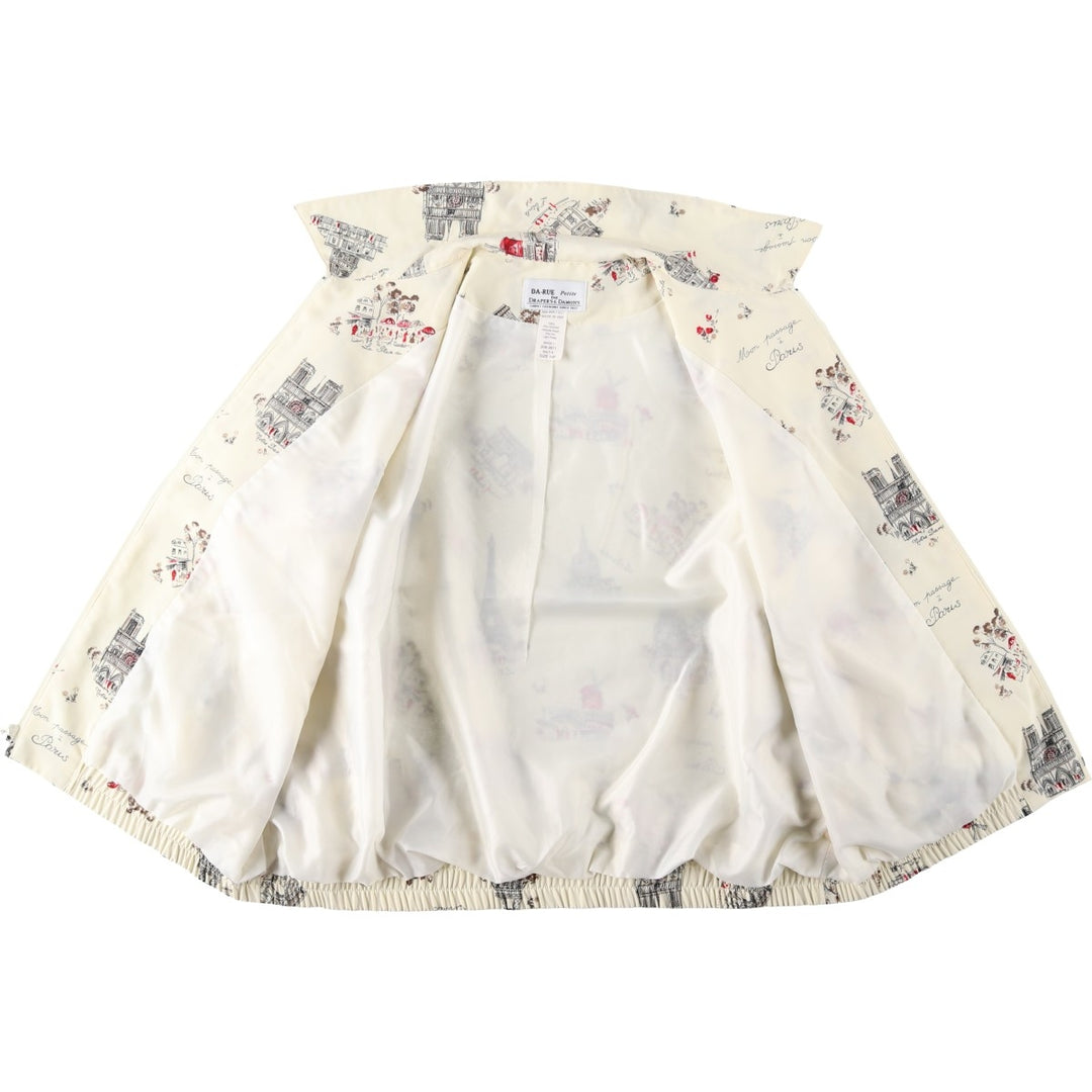 DA-RUE petite all-over print collared zip-up jacket, made in the USA, women's size XXL equivalent. polyester ivory Vintage Second Hand