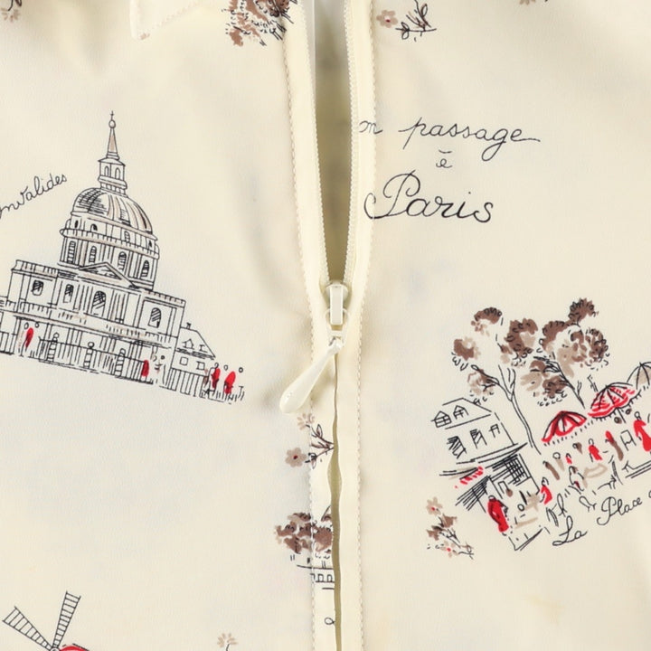 DA-RUE petite all-over print collared zip-up jacket, made in the USA, women's size XXL equivalent. polyester ivory Vintage Second Hand