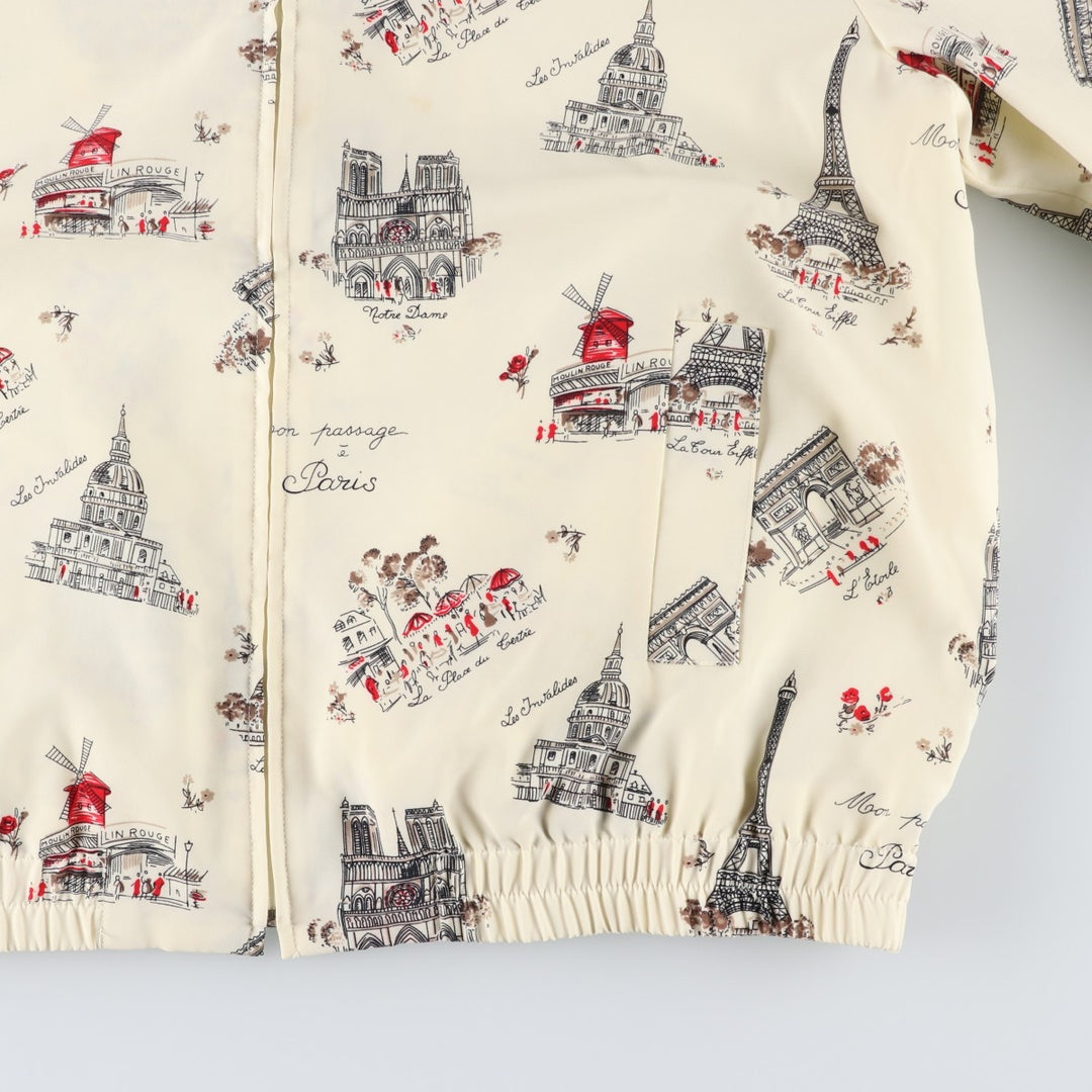 DA-RUE petite all-over print collared zip-up jacket, made in the USA, women's size XXL equivalent. polyester ivory Vintage Second Hand