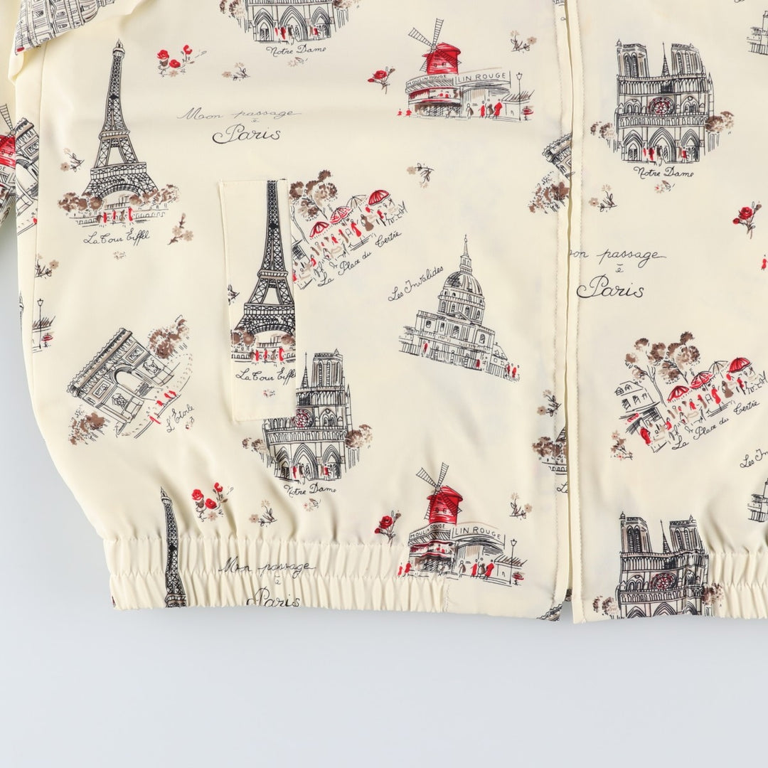 DA-RUE petite all-over print collared zip-up jacket, made in the USA, women's size XXL equivalent. polyester ivory Vintage Second Hand
