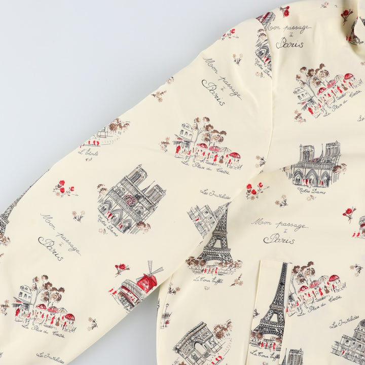 DA-RUE petite all-over print collared zip-up jacket, made in the USA, women's size XXL equivalent. polyester ivory Vintage Second Hand
