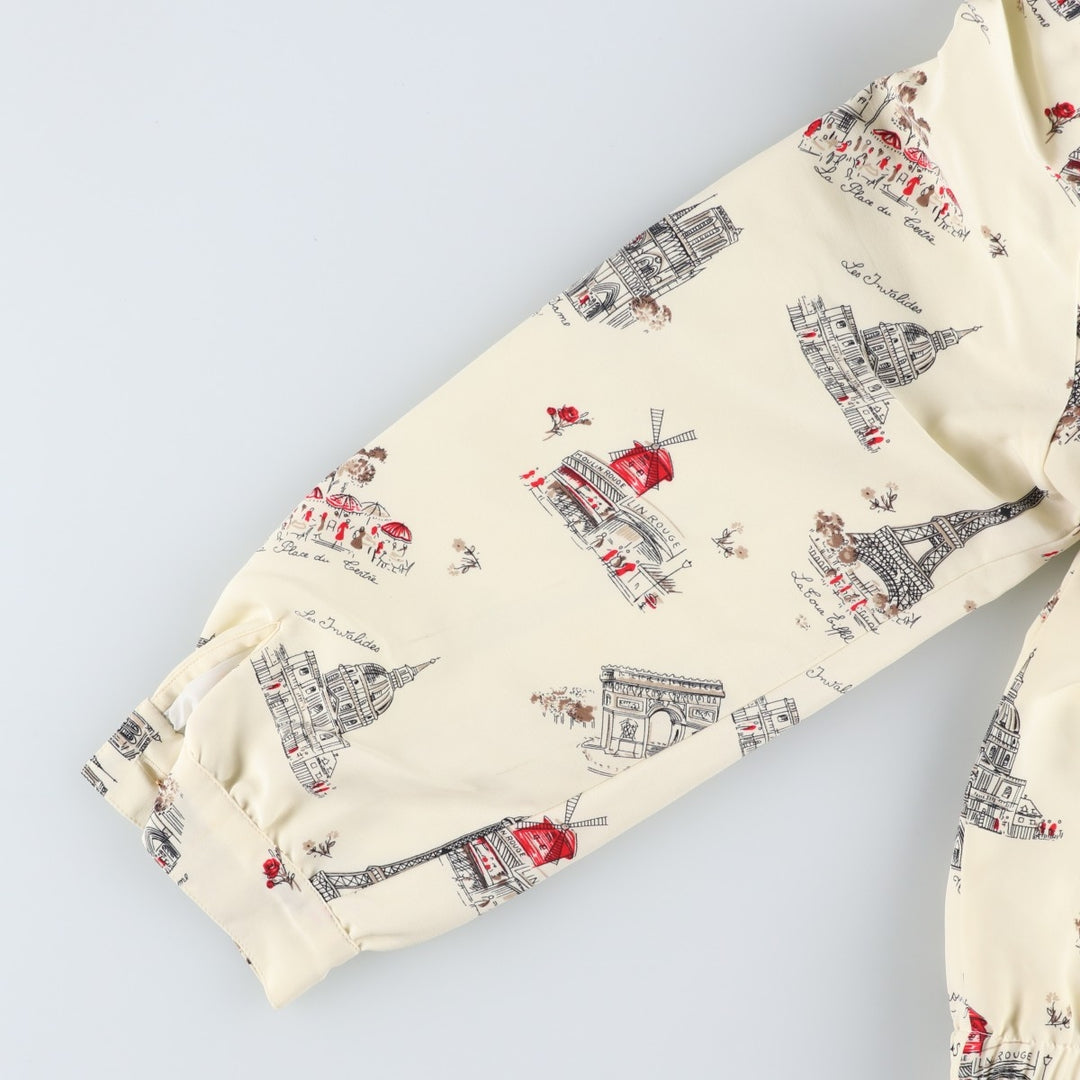 DA-RUE petite all-over print collared zip-up jacket, made in the USA, women's size XXL equivalent. polyester ivory Vintage Second Hand