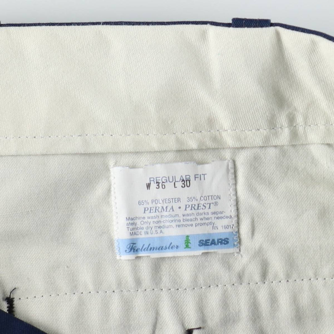 80s-90'S Sears Prema-Prest Work Pants, Made in USA, Men's W35 (approx.), Vintage polyester navy blue type Vintage Second Hand