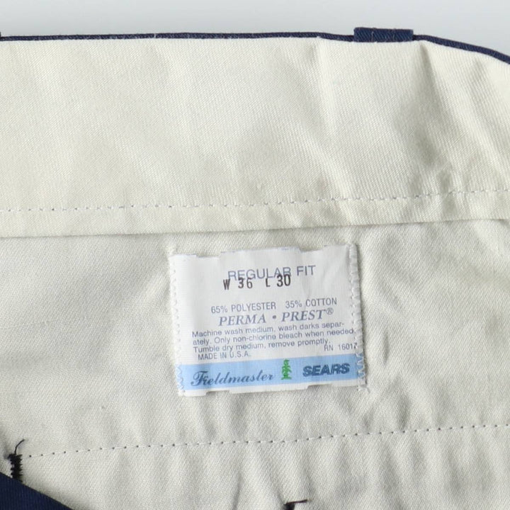 80s-90'S Sears Prema-Prest Work Pants, Made in USA, Men's W35 (approx.), Vintage polyester navy blue type Vintage Second Hand