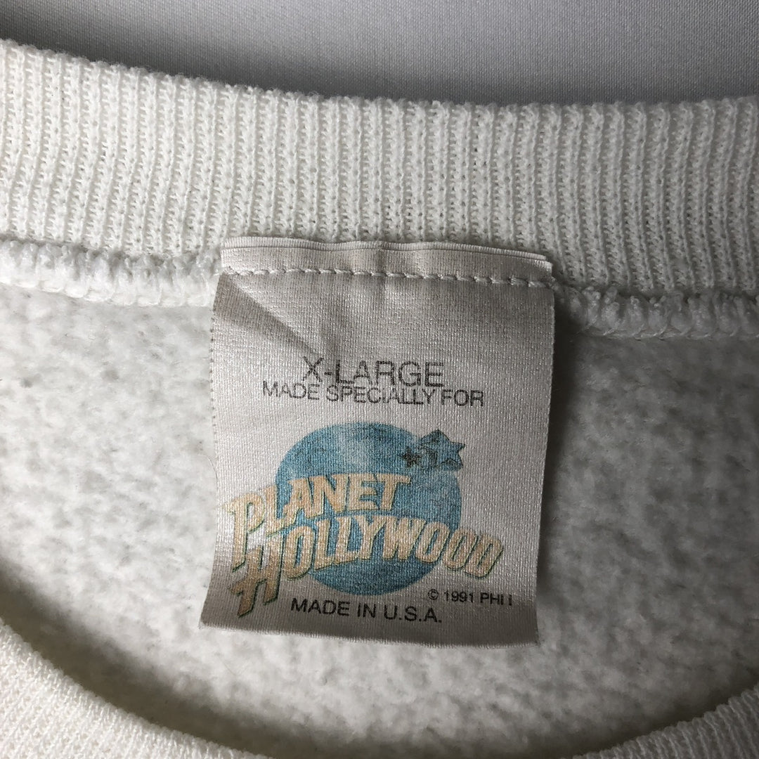 90'S Planet Hollywood Advertising Sweatshirt, Made in USA, Men's XL equivalent, Vintage cotton white type Vintage Second Hand