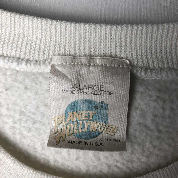 90'S Planet Hollywood Advertising Sweatshirt, Made in USA, Men's XL equivalent, Vintage cotton white type Vintage Second Hand