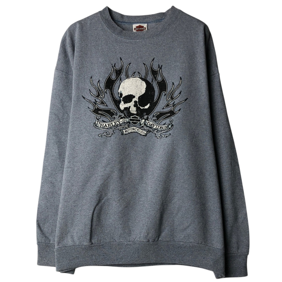 Harley-Davidson Skull Pattern Advertising Sweatshirt, Made in USA, Men's XL (approx.) cotton gray type Vintage Second Hand