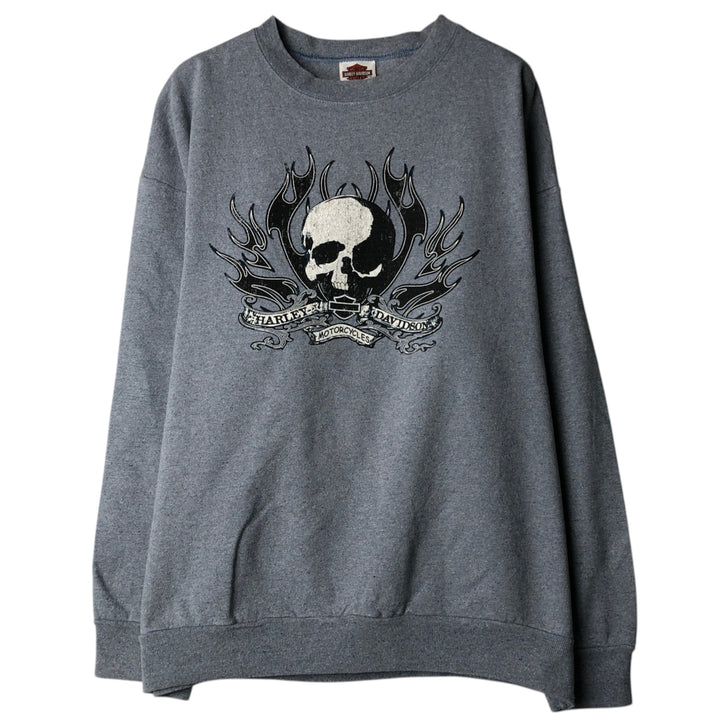 Harley-Davidson Skull Pattern Advertising Sweatshirt, Made in USA, Men's XL (approx.) cotton gray type Vintage Second Hand