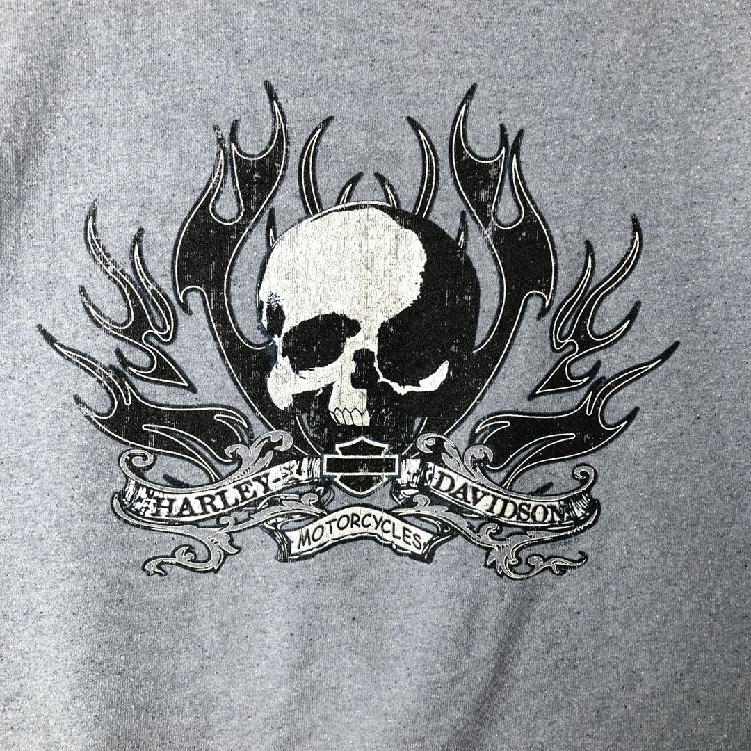 Harley-Davidson Skull Pattern Advertising Sweatshirt, Made in USA, Men's XL (approx.) cotton gray type Vintage Second Hand