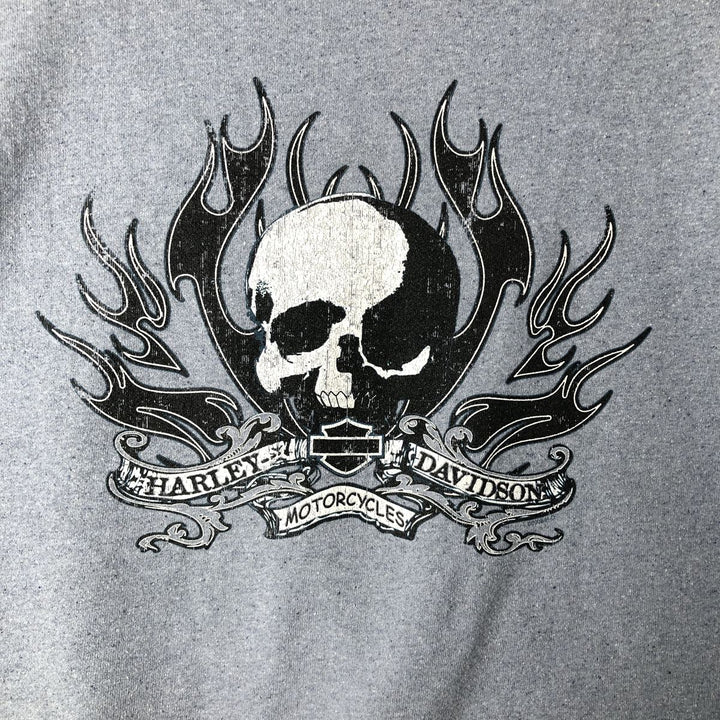 Harley-Davidson Skull Pattern Advertising Sweatshirt, Made in USA, Men's XL (approx.) cotton gray type Vintage Second Hand