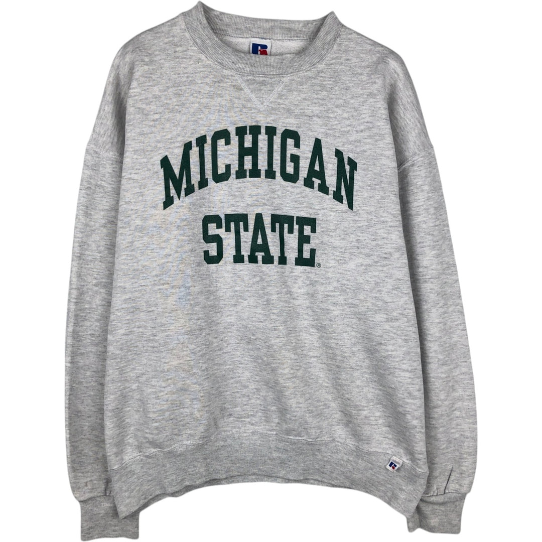80s-90'S Russell MICHIGAN STATE College Sweatshirt, Made in USA, Men's XL equivalent, Vintage cotton gray type Vintage Second Hand