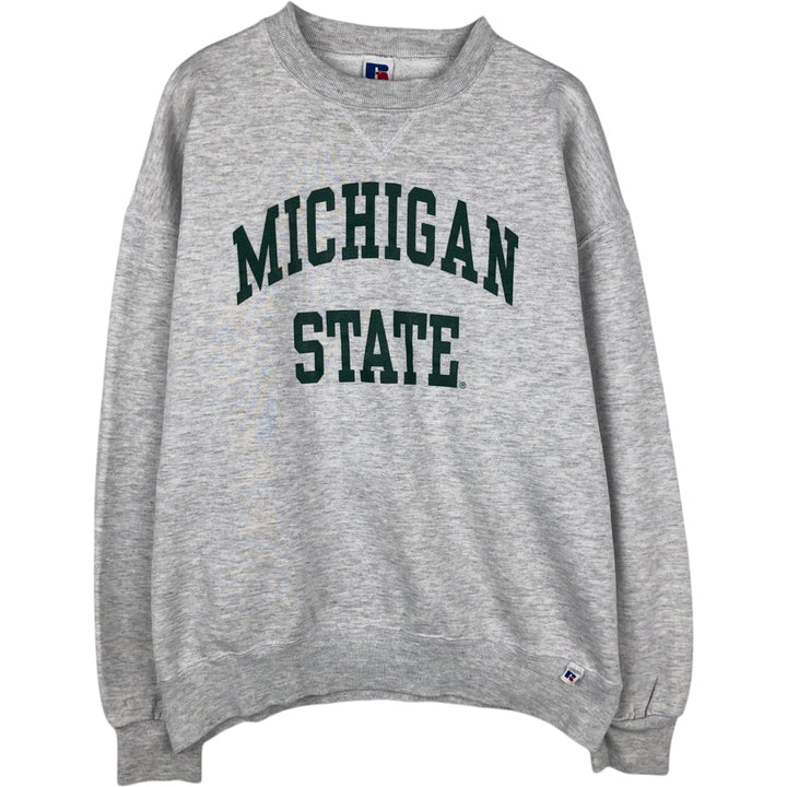 80s-90'S Russell MICHIGAN STATE College Sweatshirt, Made in USA, Men's XL equivalent, Vintage cotton gray type Vintage Second Hand