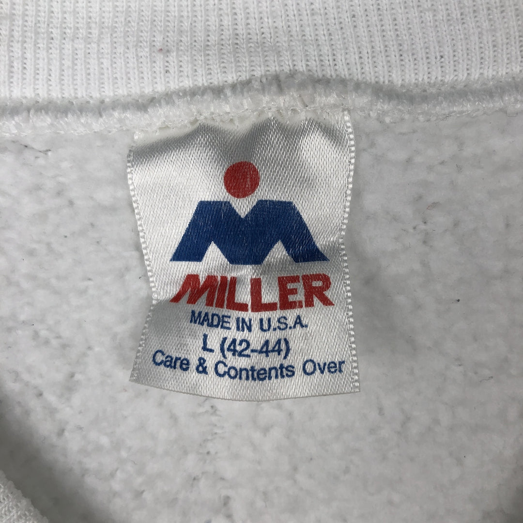 80s-90'S Miller College Sweatshirt, Made in USA, Men's Size L (approx.), Vintage cotton white type Vintage Second Hand