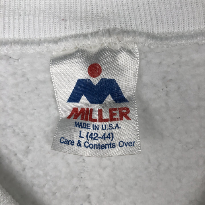 80s-90'S Miller College Sweatshirt, Made in USA, Men's Size L (approx.), Vintage cotton white type Vintage Second Hand