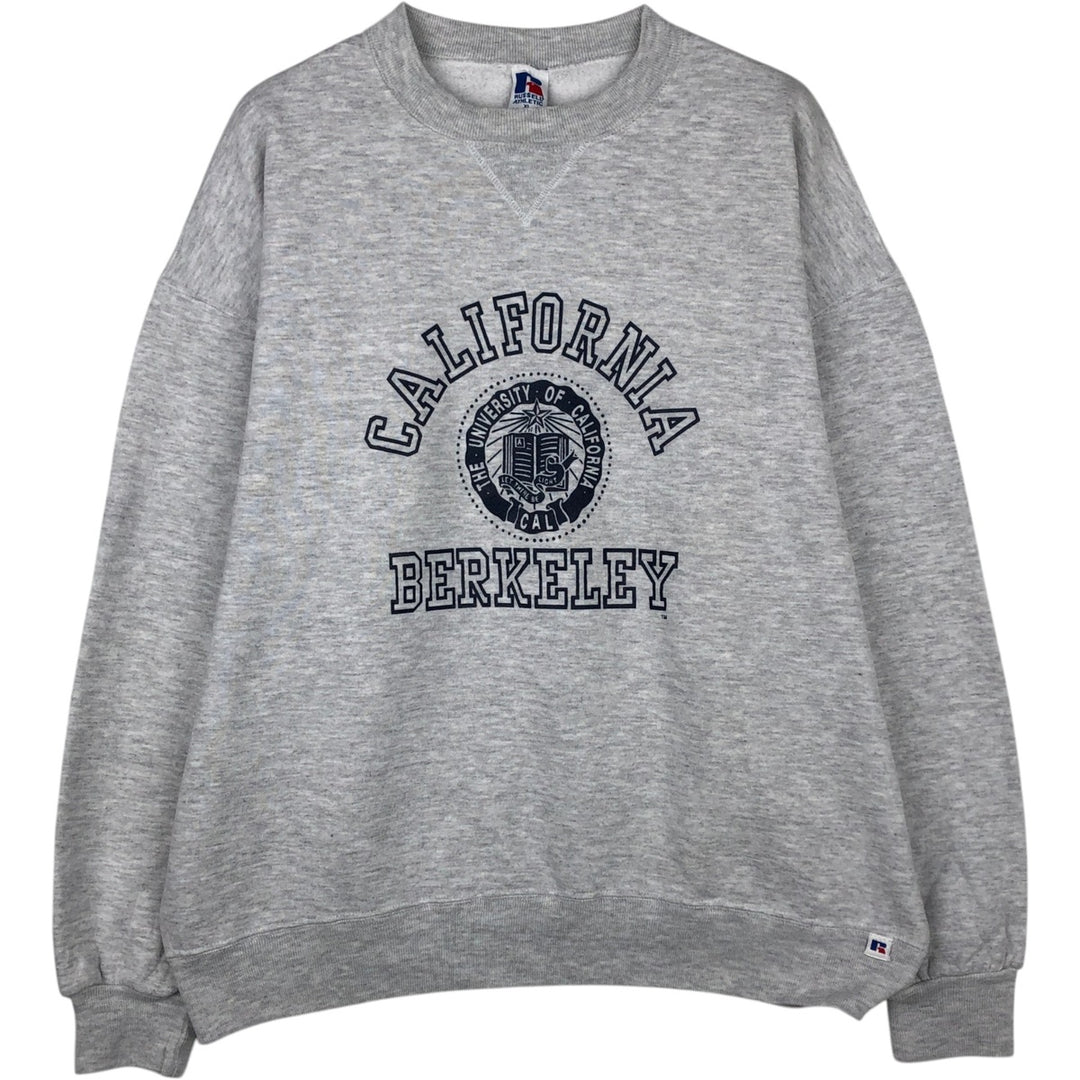 90'S Russell 3-row print college sweatshirt, made in USA, men's XL size, vintage cotton gray type Vintage Second Hand