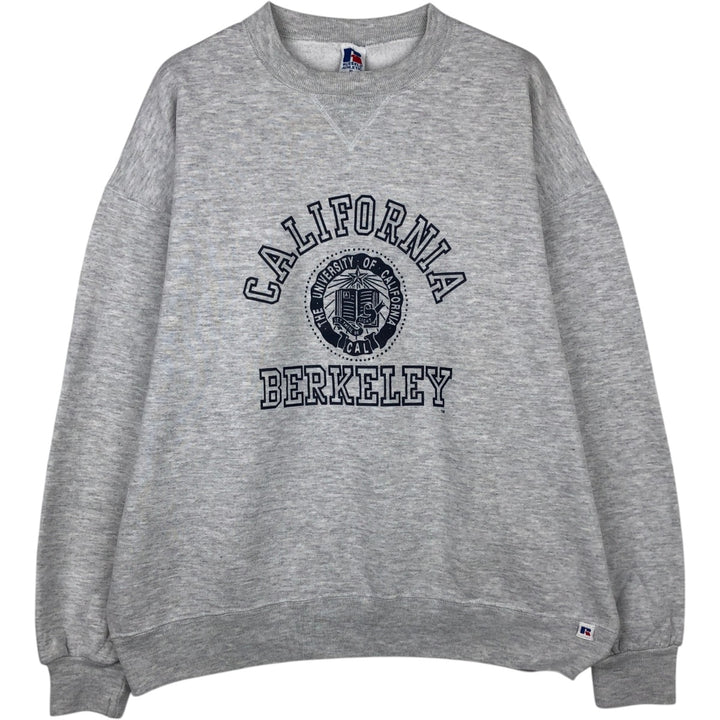 90'S Russell 3-row print college sweatshirt, made in USA, men's XL size, vintage cotton gray type Vintage Second Hand