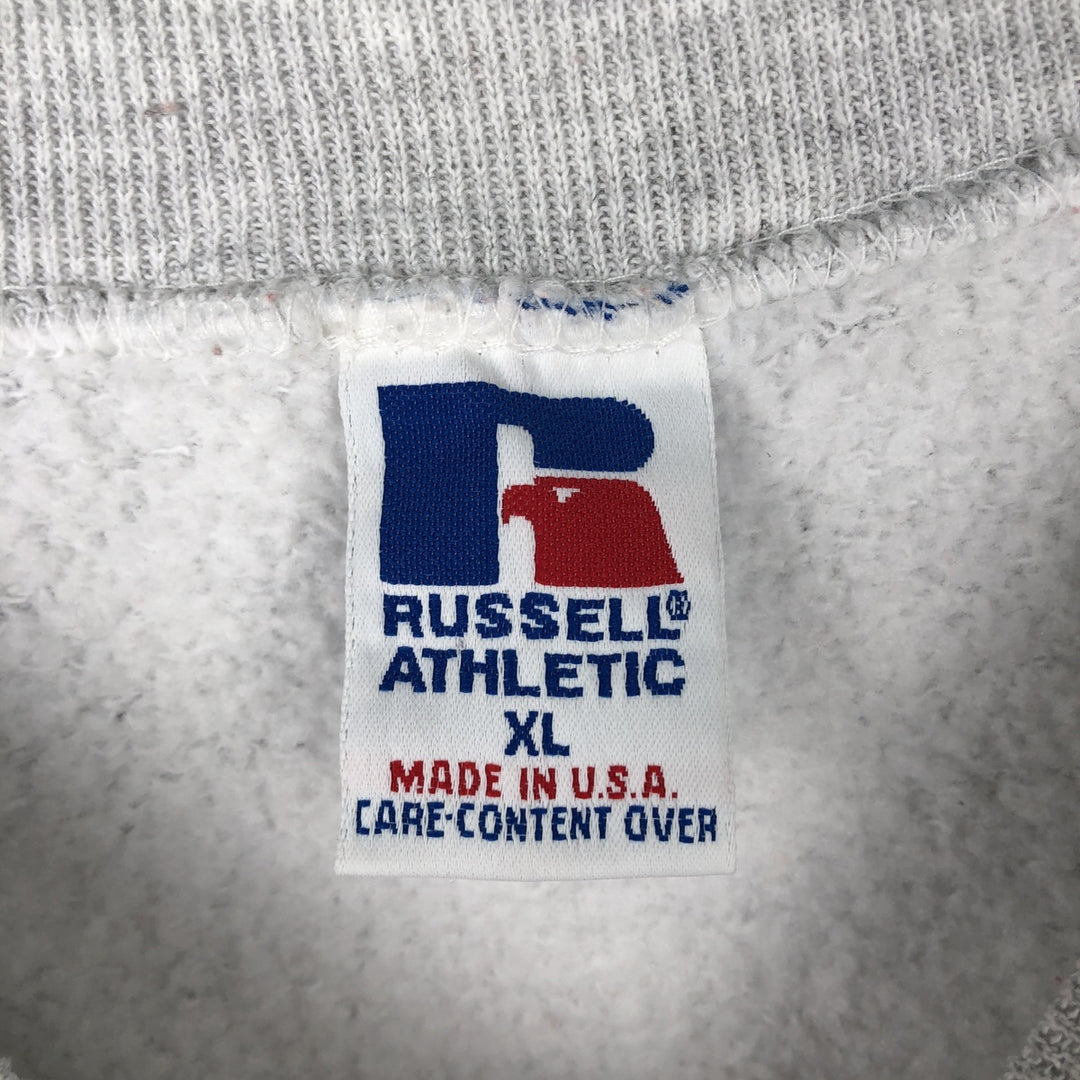 90'S Russell 3-row print college sweatshirt, made in USA, men's XL size, vintage cotton gray type Vintage Second Hand