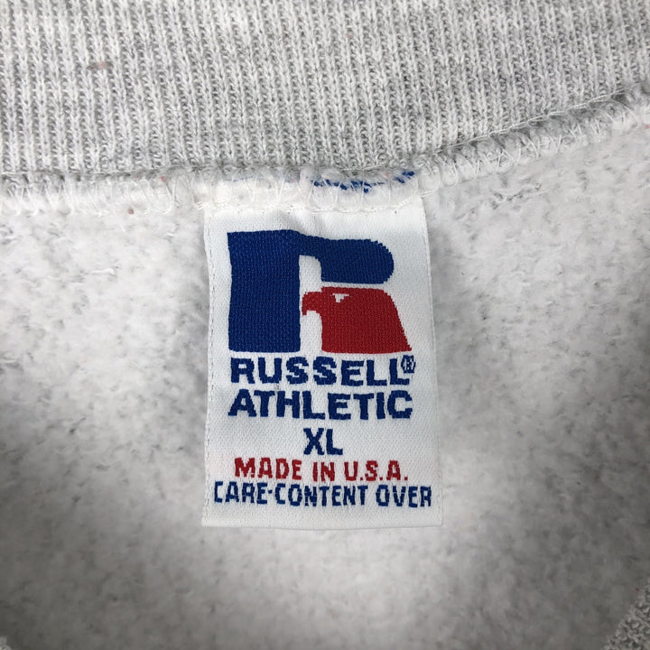 90'S Russell 3-row print college sweatshirt, made in USA, men's XL size, vintage cotton gray type Vintage Second Hand