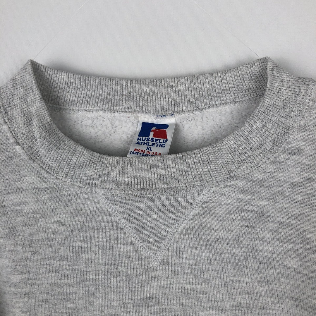 90'S Russell 3-row print college sweatshirt, made in USA, men's XL size, vintage cotton gray type Vintage Second Hand