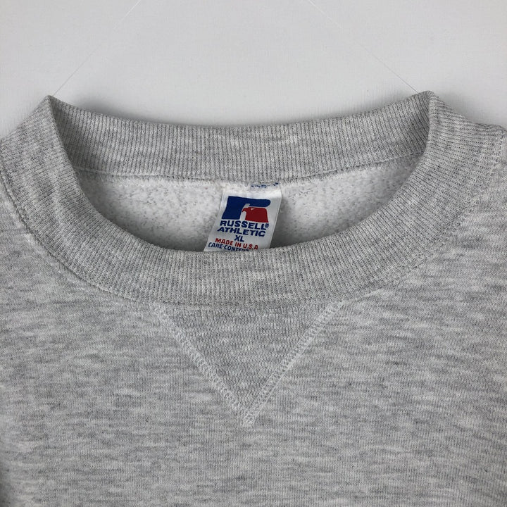 90'S Russell 3-row print college sweatshirt, made in USA, men's XL size, vintage cotton gray type Vintage Second Hand