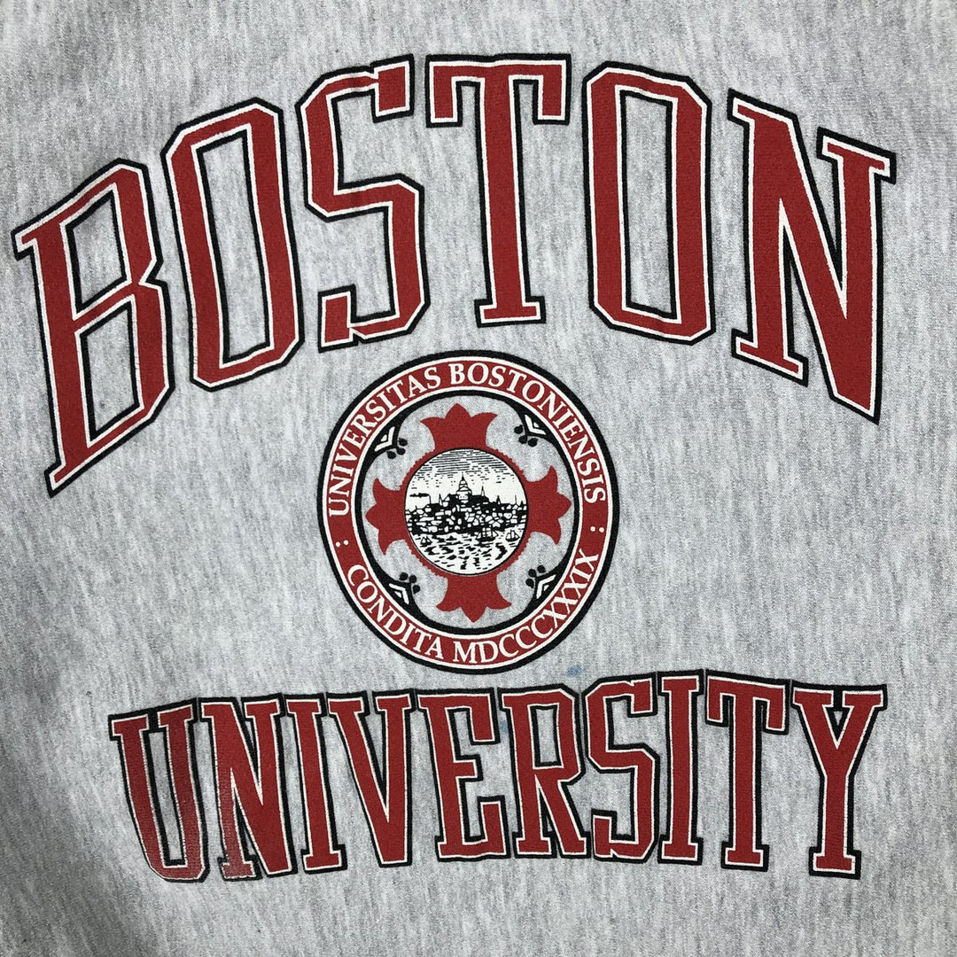 90'S Boston University Triple Print College Sweatshirt, Made in USA, Men's Size L (Equivalent), Vintage unclear gray type Vintage Second Hand