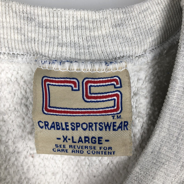 90'S CRABLE SPORTSWEAR College Sweatshirt, Made in USA, Men's XL equivalent, Vintage cotton gray type Vintage Second Hand