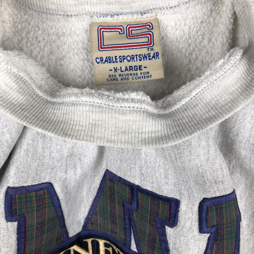 90'S CRABLE SPORTSWEAR College Sweatshirt, Made in USA, Men's XL equivalent, Vintage cotton gray type Vintage Second Hand