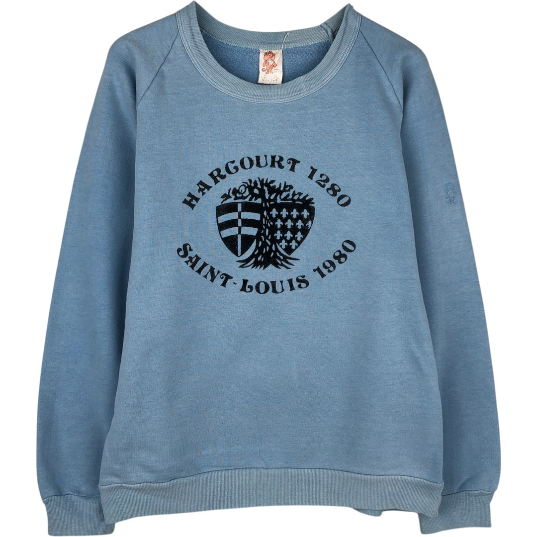 1970'S Galtsand flock print college sweatshirt, made in France, men's size M equivalent, vintage. Pima Cotton Blue type light blue Vintage Second Hand