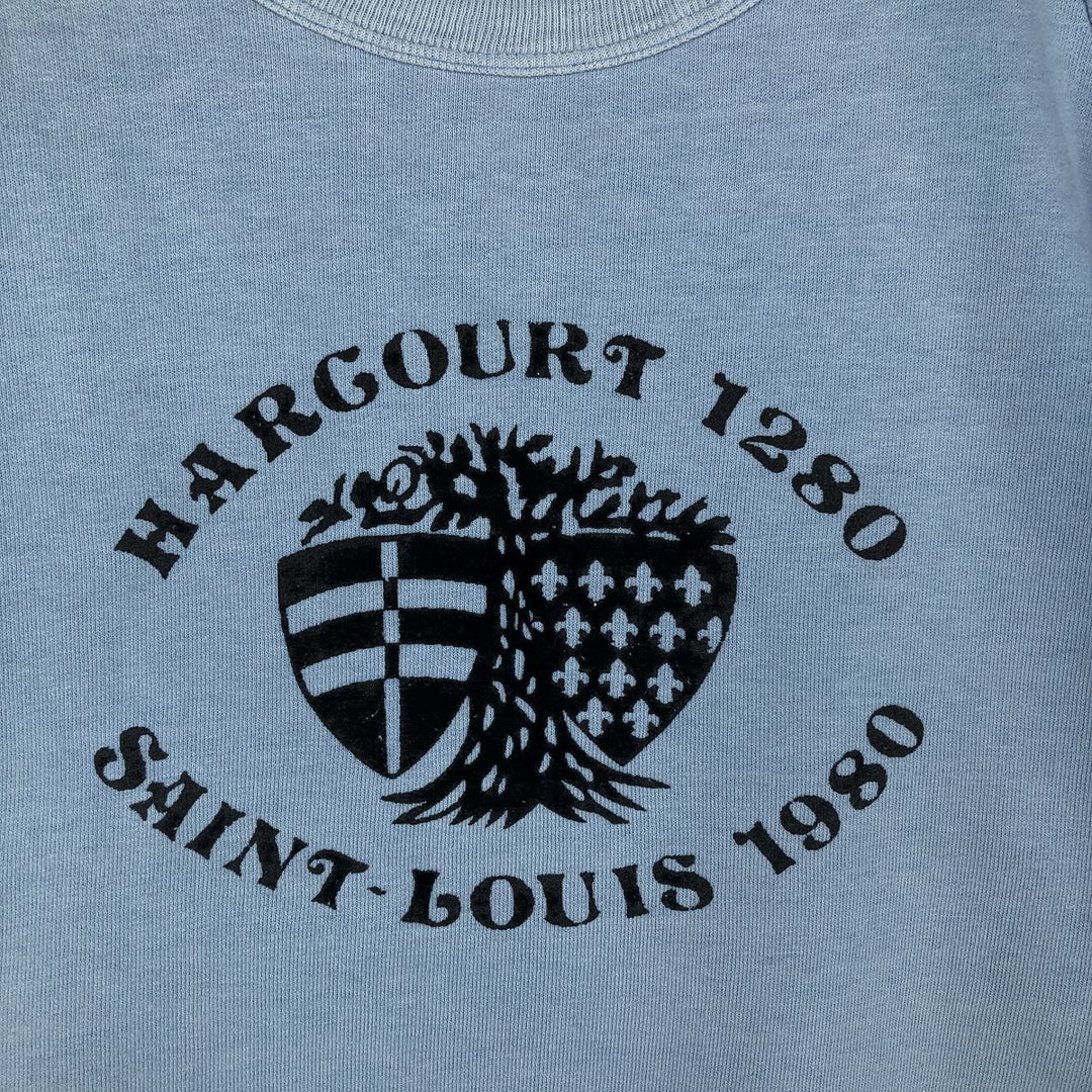1970'S Galtsand flock print college sweatshirt, made in France, men's size M equivalent, vintage. Pima Cotton Blue type light blue Vintage Second Hand