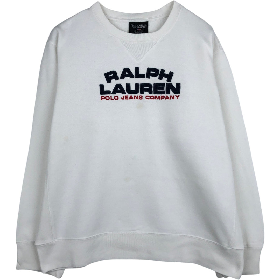 Ralph Lauren Polo Jeans Company logo sweatshirt, men's size L cotton white type Vintage Second Hand