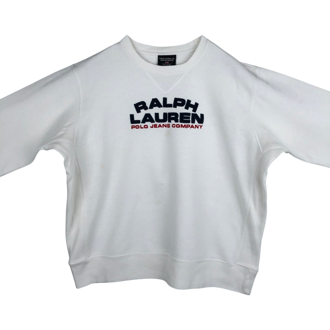 Ralph Lauren Polo Jeans Company logo sweatshirt, men's size L cotton white type Vintage Second Hand