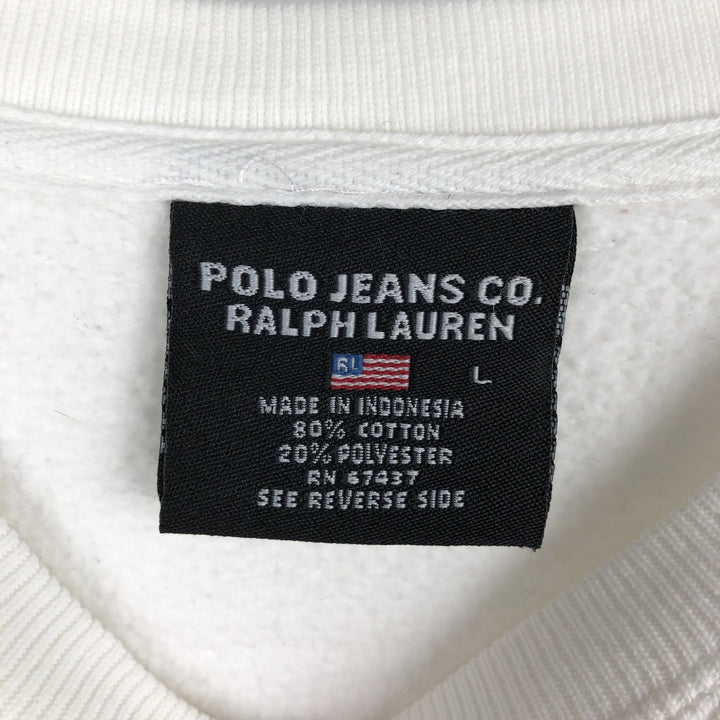Ralph Lauren Polo Jeans Company logo sweatshirt, men's size L cotton white type Vintage Second Hand