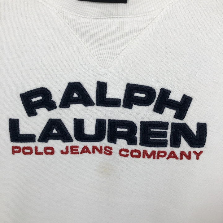 Ralph Lauren Polo Jeans Company logo sweatshirt, men's size L cotton white type Vintage Second Hand