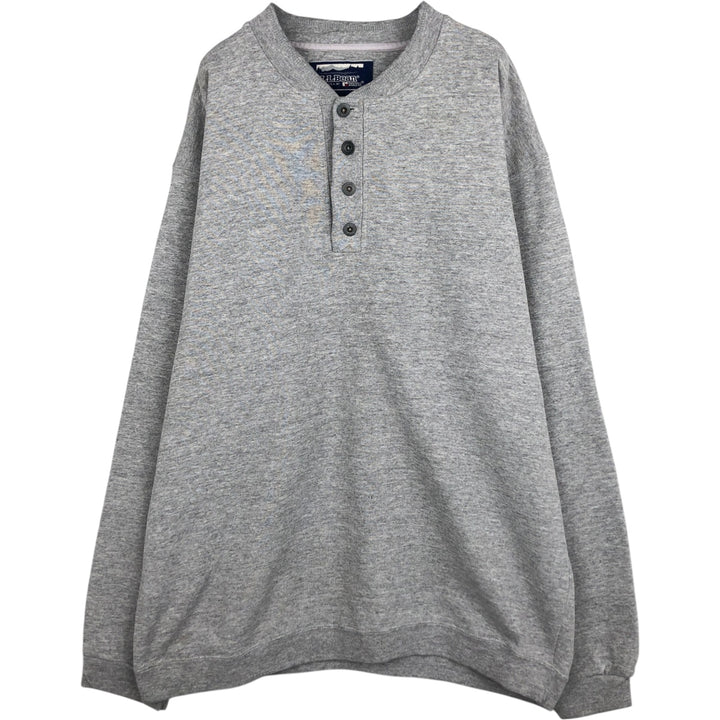 LLBean RUSSELL ATHLETIC Double Name Henley Neck Sweatshirt, Made in USA, Men's Size L (approx.) cotton gray type Vintage Second Hand