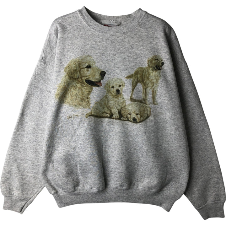 Hanes HEAVYWEIGHT Dog Print Animal Sweatshirt (Men's Size L) unclear gray type Vintage Second Hand