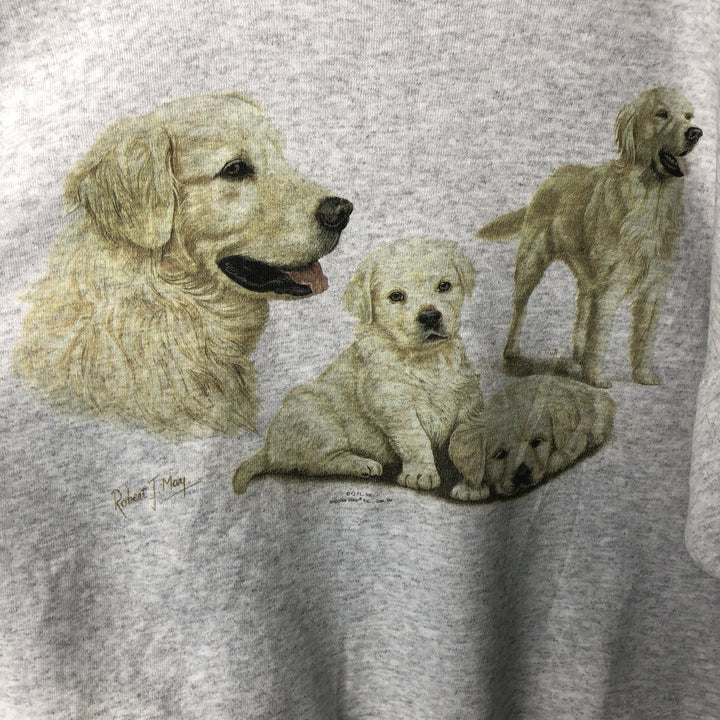 Hanes HEAVYWEIGHT Dog Print Animal Sweatshirt (Men's Size L) unclear gray type Vintage Second Hand