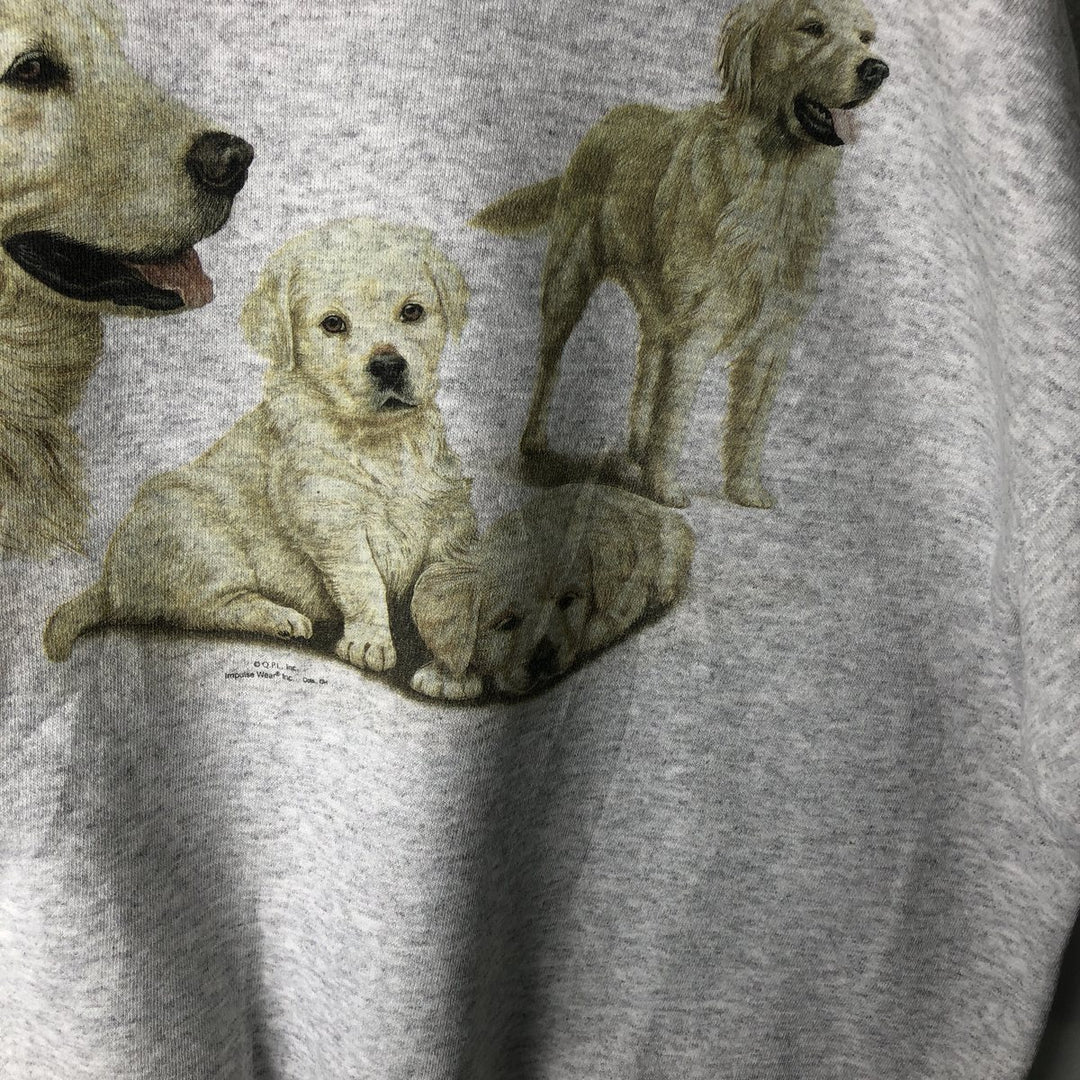 Hanes HEAVYWEIGHT Dog Print Animal Sweatshirt (Men's Size L) unclear gray type Vintage Second Hand