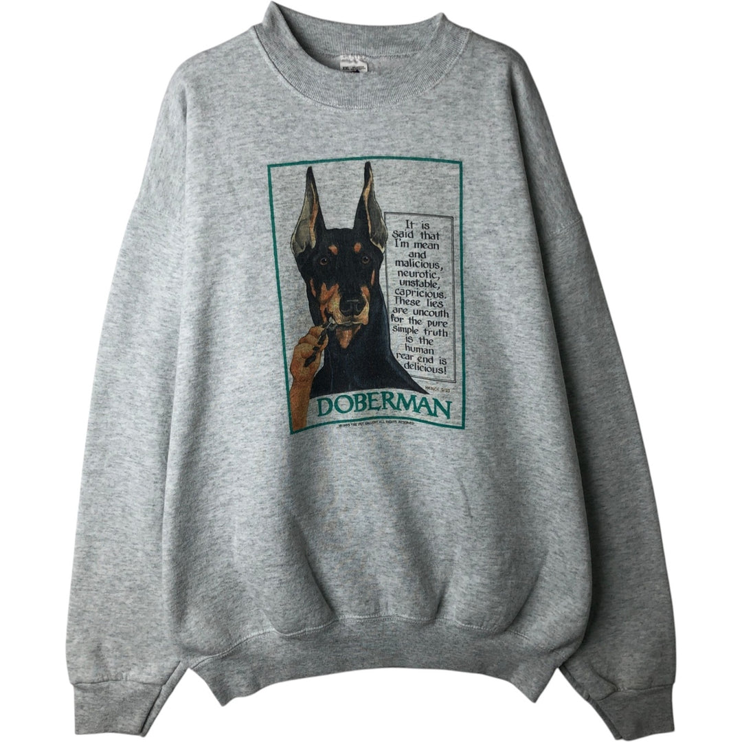 90'S Fruit of the Loom Dog Print Animal Sweatshirt, Made in USA, Men's XXL equivalent, Vintage cotton gray type Vintage Second Hand