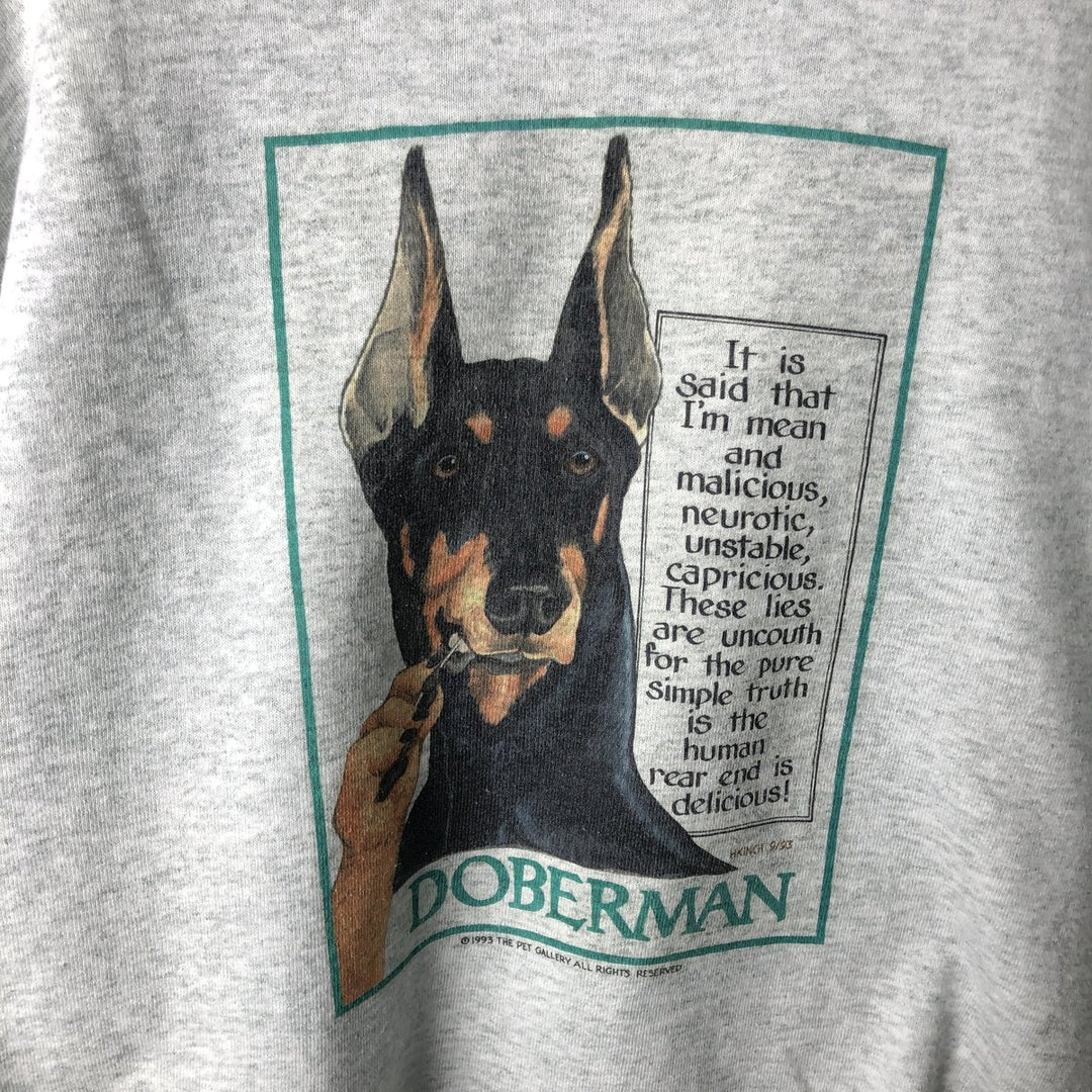 90'S Fruit of the Loom Dog Print Animal Sweatshirt, Made in USA, Men's XXL equivalent, Vintage cotton gray type Vintage Second Hand