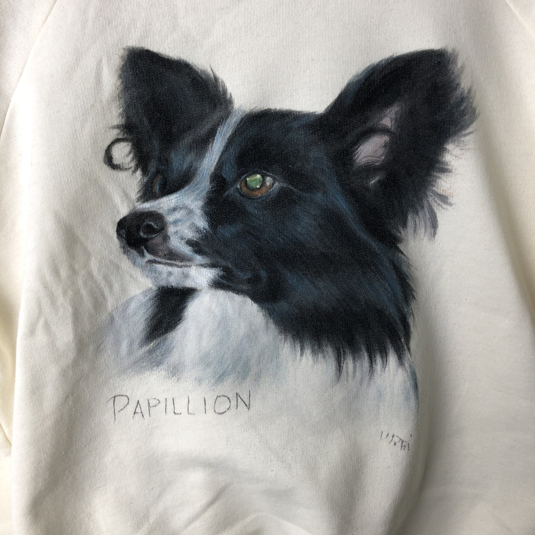 PAPILLON Dog Print Animal Sweatshirt (Men's XL equivalent) polyester unbleached Vintage Second Hand