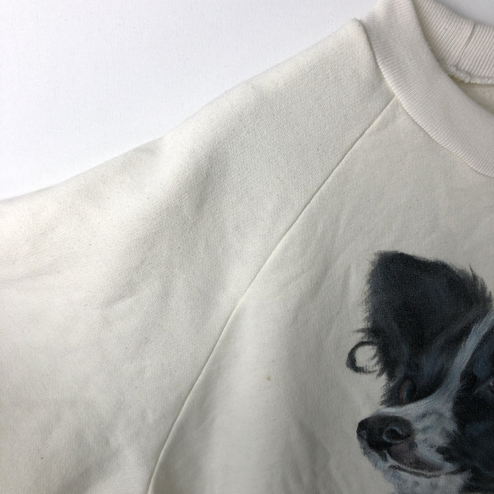 PAPILLON Dog Print Animal Sweatshirt (Men's XL equivalent) polyester unbleached Vintage Second Hand