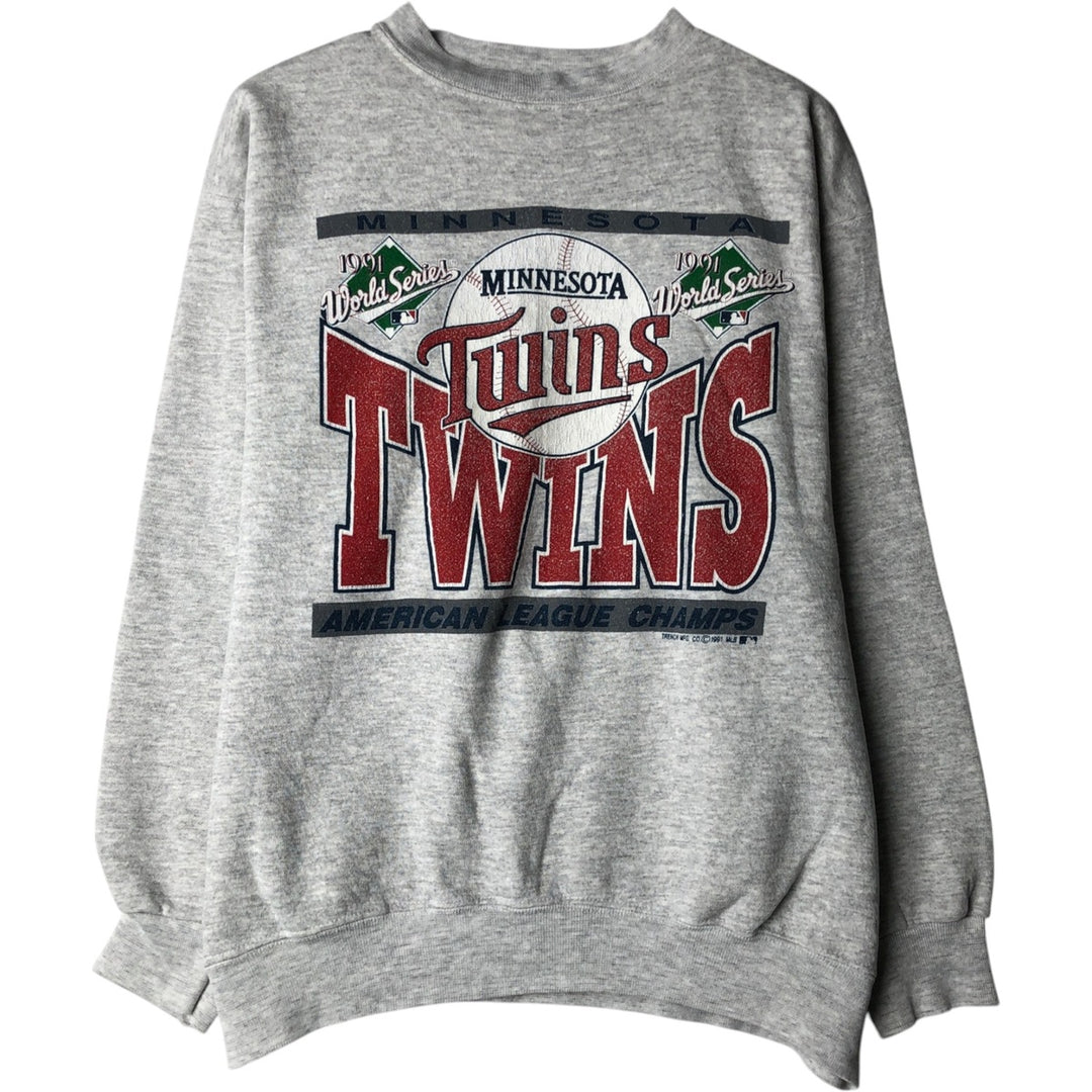 90'S MLB Minnesota Twins Print Sweatshirt, Made in USA, Men's Size L (Equivalent), Vintage cotton gray type Vintage Second Hand