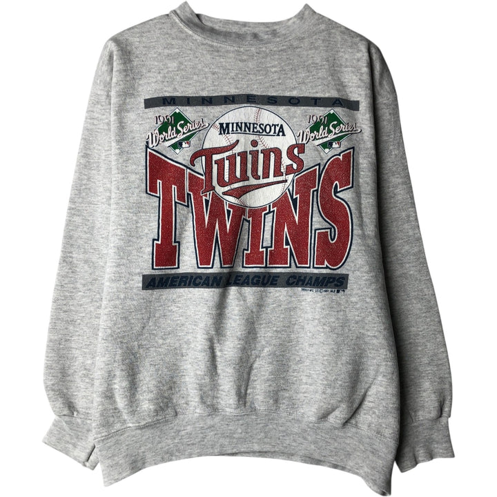 90'S MLB Minnesota Twins Print Sweatshirt, Made in USA, Men's Size L (Equivalent), Vintage cotton gray type Vintage Second Hand
