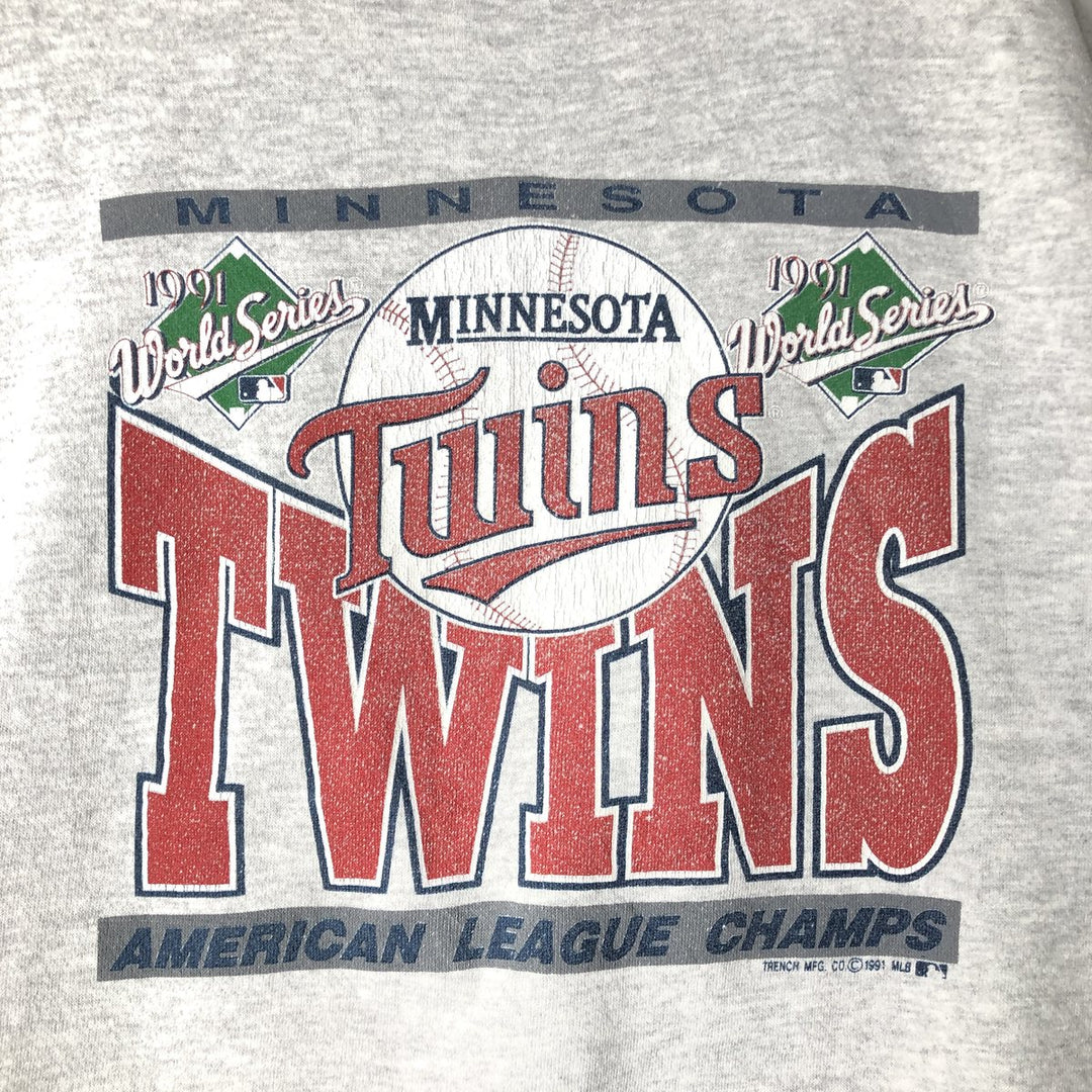 90'S MLB Minnesota Twins Print Sweatshirt, Made in USA, Men's Size L (Equivalent), Vintage cotton gray type Vintage Second Hand