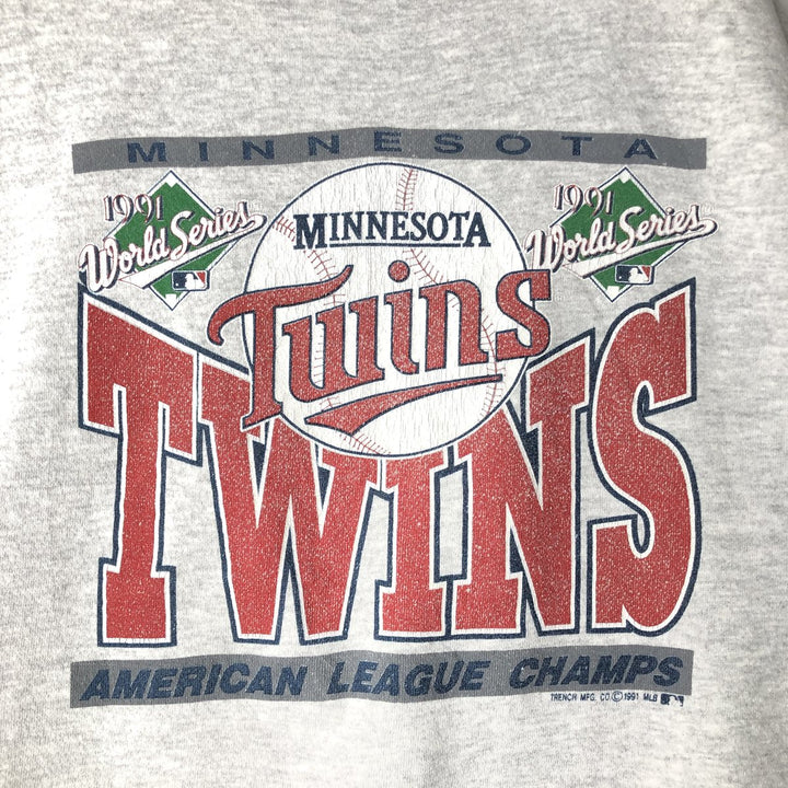 90'S MLB Minnesota Twins Print Sweatshirt, Made in USA, Men's Size L (Equivalent), Vintage cotton gray type Vintage Second Hand